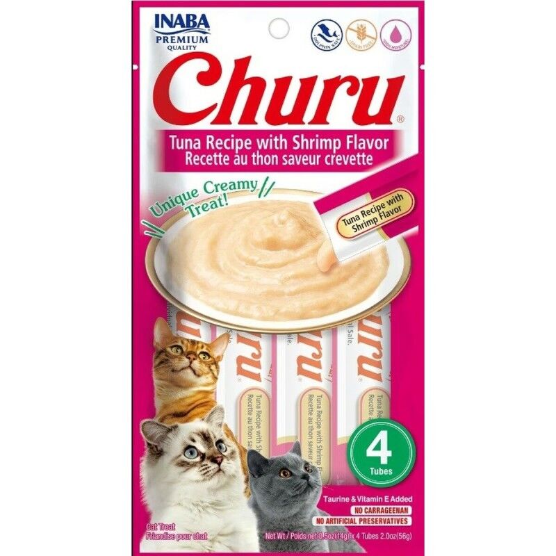 Spuntino per Cat Inaba Churu 4 x 14 g Gamberi Tonno