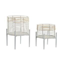 Set of pots DKD Home Decor White Natural Metal Rattan Squared 25 x 25 x 32 cm (2 Units)