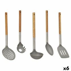 Set di Utensili da Cucina Grigio Acciaio inossidabile Legno di acacia (6 Unità)