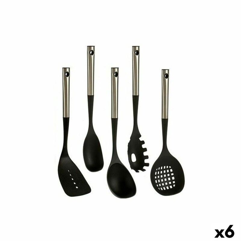 Set di Utensili da Cucina Nero Plastica 8,5 x 35 x 20,5 cm (6 Unità)