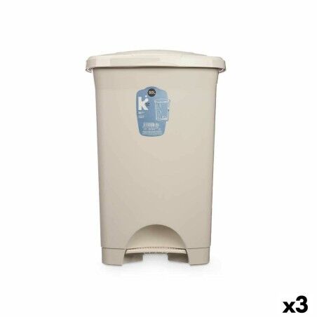 Cestino a pedale Beige Plastica 50 L (3 Unità)