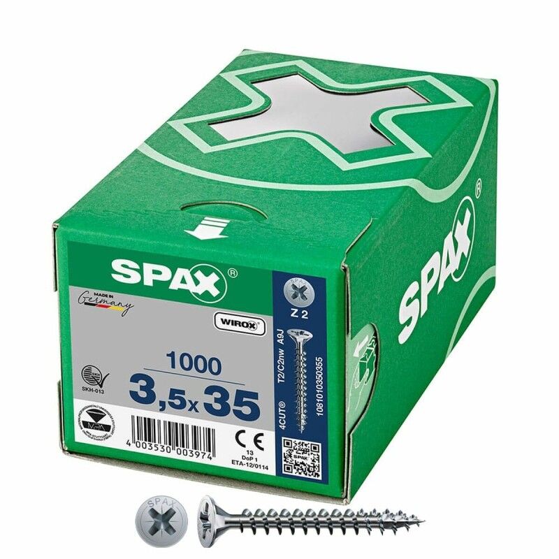 Scatola a viti SPAX Wirox Z2 Testa piatta 3,5 x 35 mm 1000 Unidades