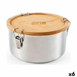 Lunch box Quttin Stainless steel Bamboo 17 x 9 cm (6 Units)