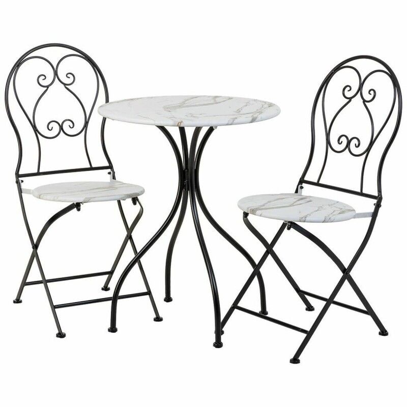 Table set with 2 chairs Alexandra House Living White Black 60 x 75 x 60 cm