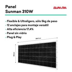 TORNASOL Kit solare autoinstallante 300W, x1 pannello solare monocristallino flessibile