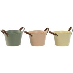 Vaso Home ESPRIT Giallo Verde Rosa chiaro Poliuretano Metallo 20 x 20 x 14 cm (3 Unità)