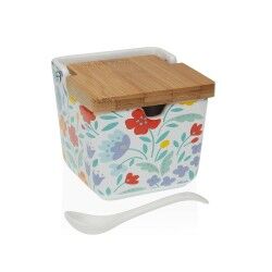 Portasale con Coperchio Versa Flandes Fiori Ceramica 8,8 x 8,5 x 8,8 cm