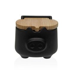 Salt Shaker with Lid Versa Black Ceramic Bamboo Pig 13 x 11 x 12,5 cm