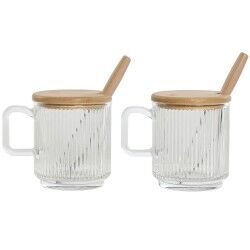 Sugar Bowl Home ESPRIT Transparent Bamboo Crystal 350 ml 11,7 x 8,7 x 14 cm 2 Pieces (12 Units)