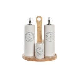 Set olio e aceto DKD Home Decor Bianco Legno Gres 18 x 15 x 22 cm