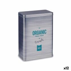 Cereal Dispenser Organic Grey Tin 12 x 24,7 x 17,6 cm (12 Units)