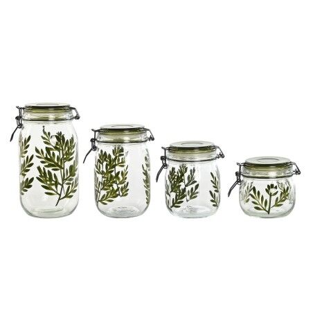 Set di 4 Barattoli Home ESPRIT Verde Cristallo Ferro 1,5 L 11,3 x 11,3 x 21,7 cm