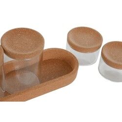 Set di Barattoli Home ESPRIT Trasparente Naturale Sughero Vetro Borosilicato