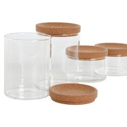 Set di Barattoli Home ESPRIT Trasparente Naturale Sughero Vetro Borosilicato