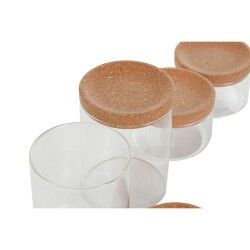 Set di Barattoli Home ESPRIT Trasparente Naturale Sughero Vetro Borosilicato