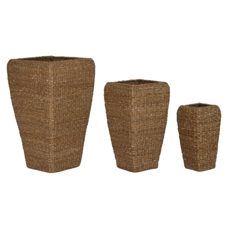 Set di vasi da fiori Home ESPRIT Naturale Metallo Fibra naturale 40 x 40 x 70 cm (3 Pezzi)