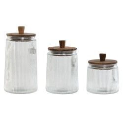 Set di 3 Barattoli Home ESPRIT Trasparente Cristallo Acacia 1,8 L 3 Pezzi