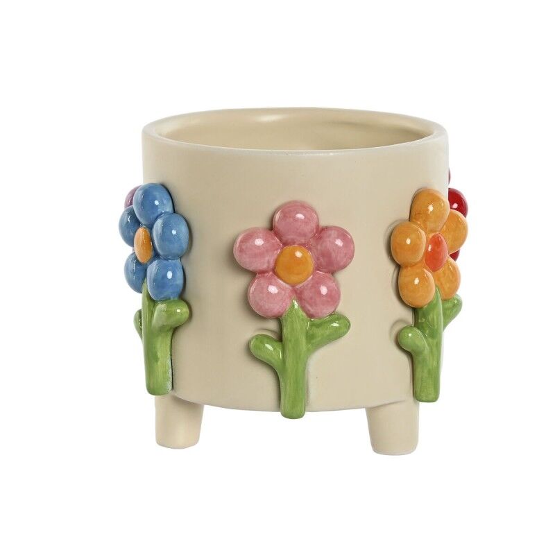 Vaso Home ESPRIT Multicolore Crema Dolomite Fiori 20 x 20 x 18 cm