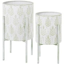 Set di vasi da fiori Alexandra House Living Bianco Verde Metallo Fogli Con supporto (2 Pezzi)