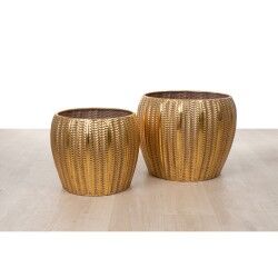 Set of Planters Romimex Golden Metal (2 Pieces)