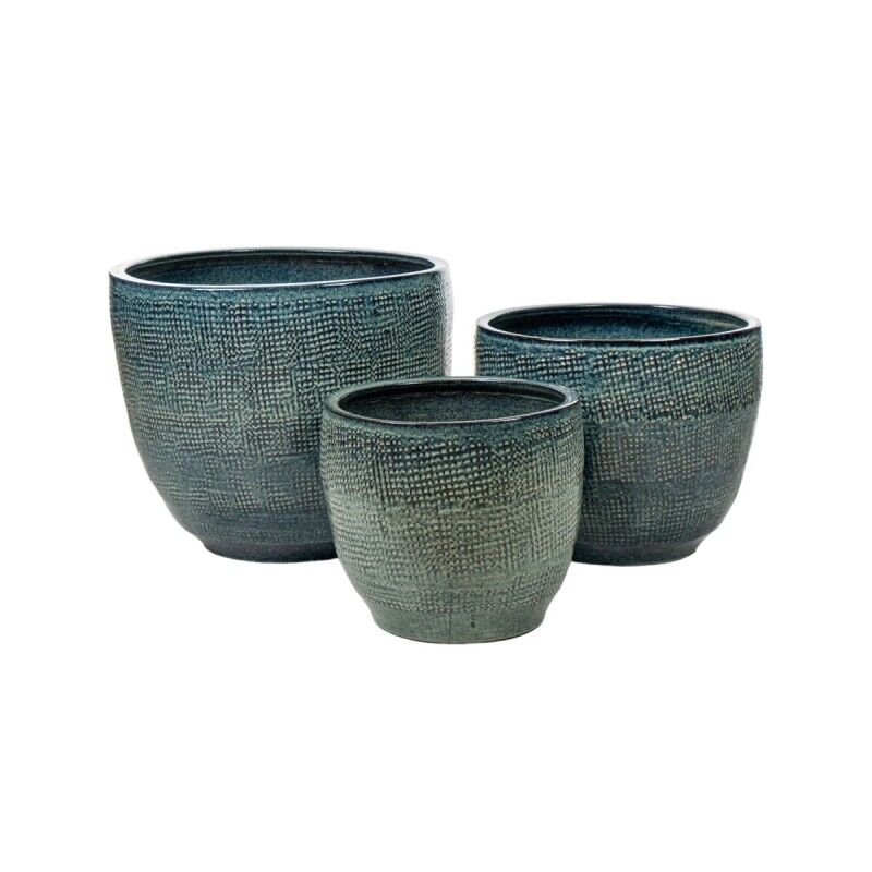 Set of Planters Romimex Blue Porcelain (3 Pieces)