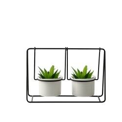 Planter Romimex White Black Metal Ceramic Swing 25 x 17 x 12 cm Double