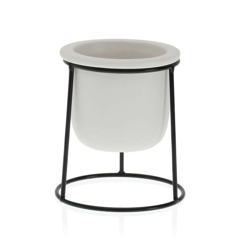 Plant pot Versa White Metal Ceramic Plastic Squared Minimalist 10,5 x 14,5 x 10,5 cm