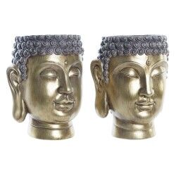 Planter DKD Home Decor Grey Golden Buddha Resin Oriental (2 Units)