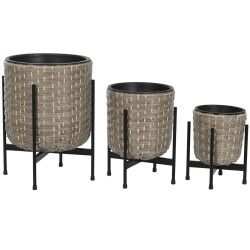 Set di vasi da fiori Home ESPRIT Metallo polipropilene Rattan 39 x 39 x 49 cm