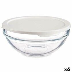 Round Lunch Box with Lid Pasabahce Chefs White 595 ml 14 x 6,3 x 14 cm (6 Units)