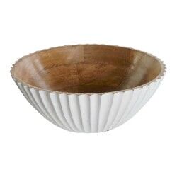 Salad Bowl DKD Home Decor White Natural Mango wood 30 x 30 x 12 cm