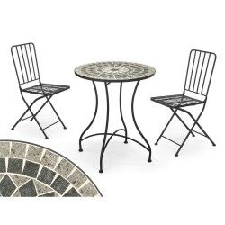 Table and 2 chairs Ibergarden Mosaico-Forja Black Grey