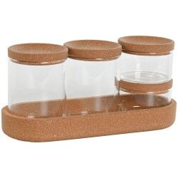 Set di Barattoli Home ESPRIT Trasparente Naturale Sughero Vetro Borosilicato